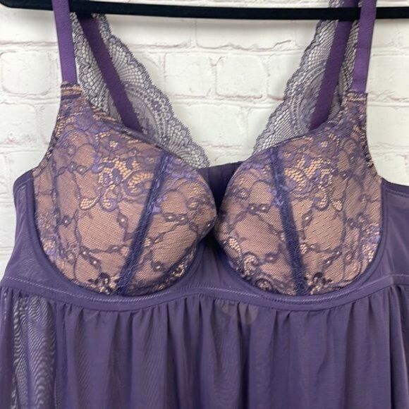 Adore Me. "Ella" Purple Contour baby doll. Lace underwire cups. Sheer Skirt. 42D - Picture 2 of 9